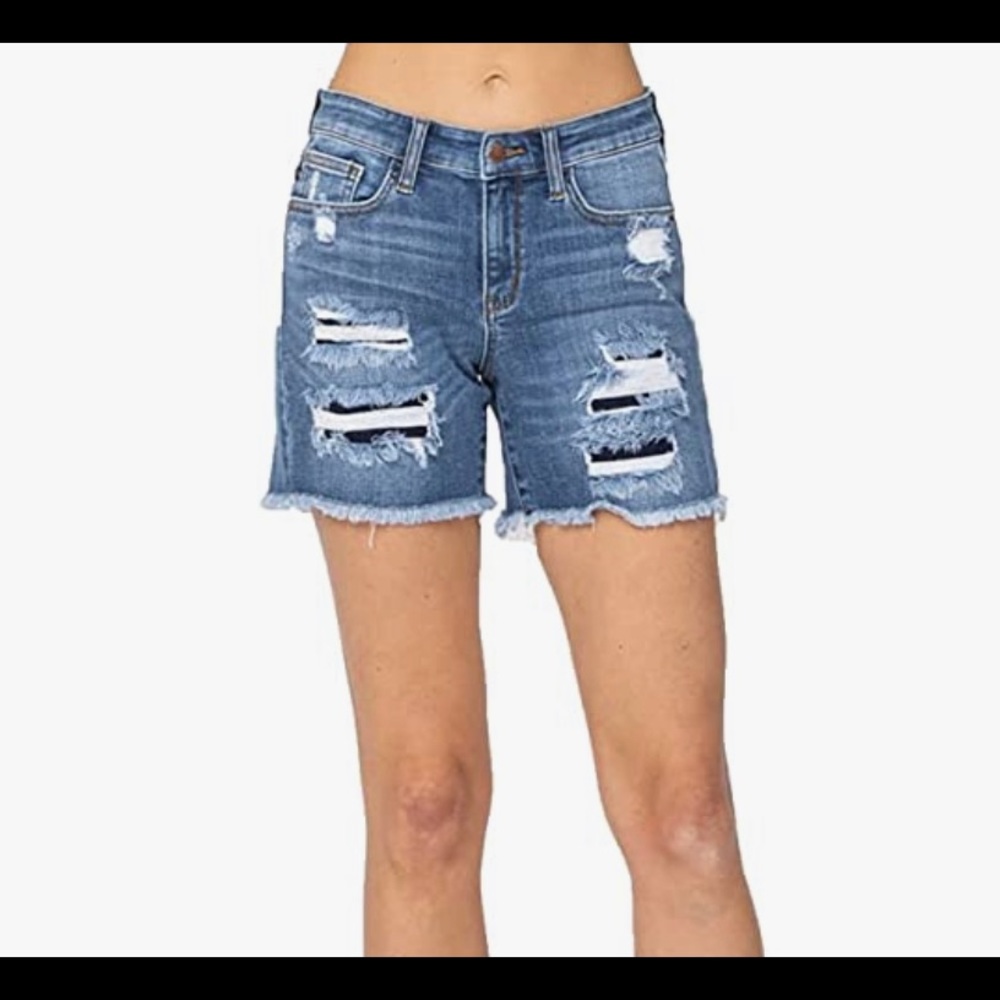 Judy Blue Patch Cut Off Shorts (15206)